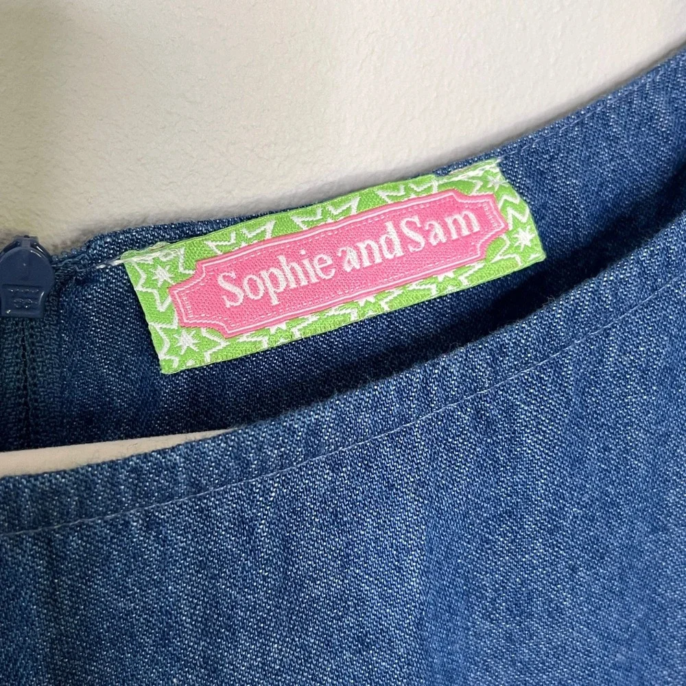 Sophie and Sam Girls‎ Denim Dress Floral Embroidered Sleeveless Size 14Y Blue
